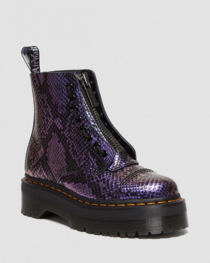 Women\'s Dr Martens Sinclair Snake Print Emboss Leather Platform Boots Black / Multicolor | Australia_Dr61242