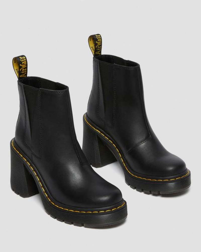 Women's Dr Martens Spence Leather Flared Heel Chelsea Boots Black | Australia_Dr64990