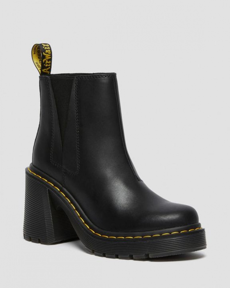 Women\'s Dr Martens Spence Leather Flared Heel Chelsea Boots Black | Australia_Dr64990