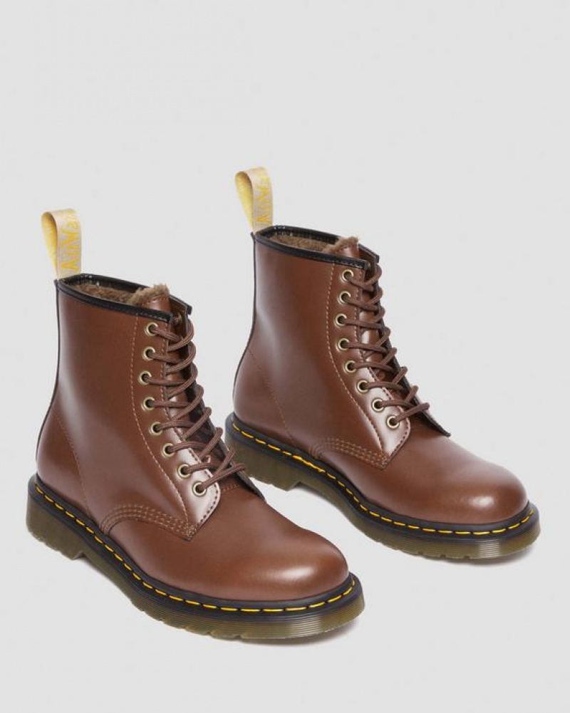 Women's Dr Martens Vegan 1460 Faux Fur Lined Lace Up Boots Brown | Australia_Dr40408