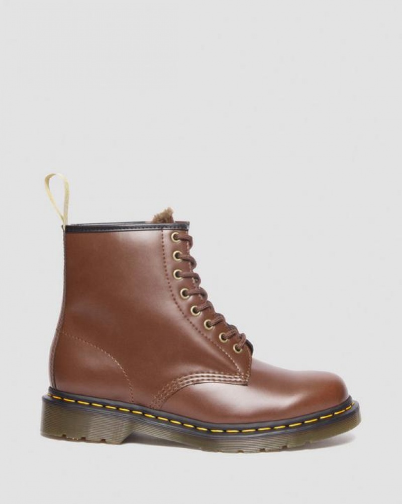 Women's Dr Martens Vegan 1460 Faux Fur Lined Lace Up Boots Brown | Australia_Dr40408