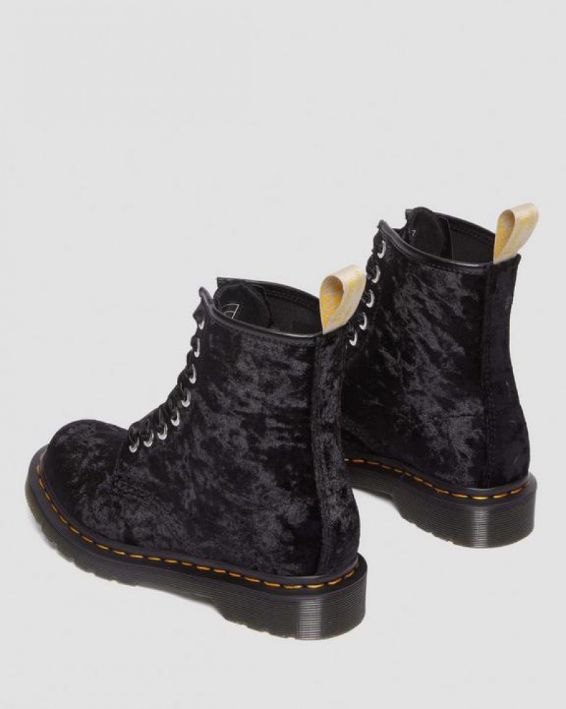 Women's Dr Martens Vegan 1460 Women's Crushed Velvet Lace Up Boots Black | Australia_Dr78099