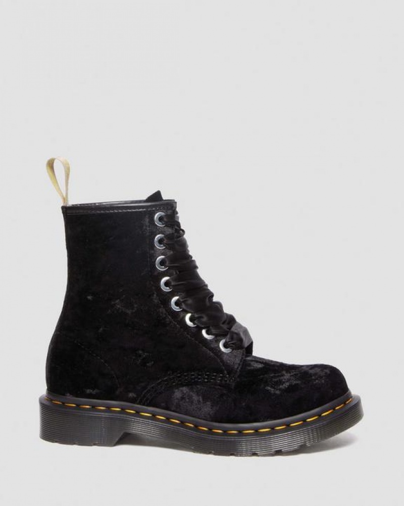 Women's Dr Martens Vegan 1460 Women's Crushed Velvet Lace Up Boots Black | Australia_Dr78099