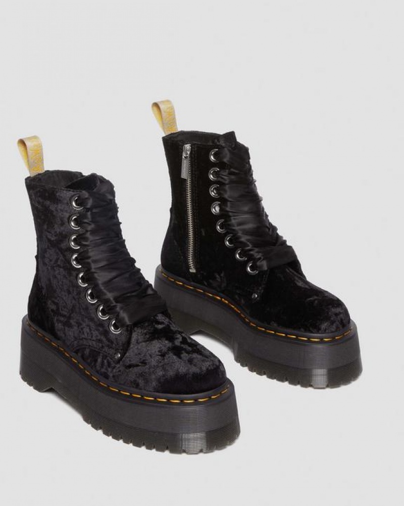 Women's Dr Martens Vegan Jadon Boot Max Crushed Velvet Platforms Boots Black | Australia_Dr97889