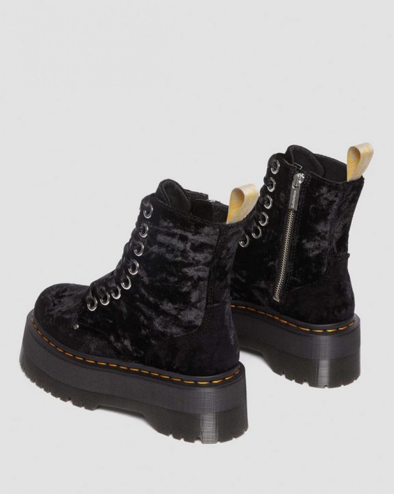 Women's Dr Martens Vegan Jadon Boot Max Crushed Velvet Platforms Boots Black | Australia_Dr97889