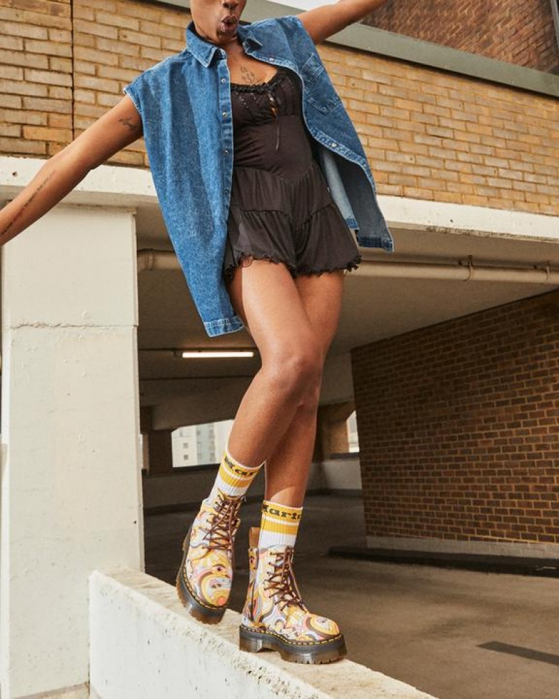 Women's Dr Martens Vegan Jadon Boot Retro Canvas Platforms Boots Yellow / Multicolor | Australia_Dr86641