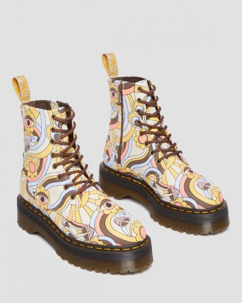 Women's Dr Martens Vegan Jadon Boot Retro Canvas Platforms Boots Yellow / Multicolor | Australia_Dr86641