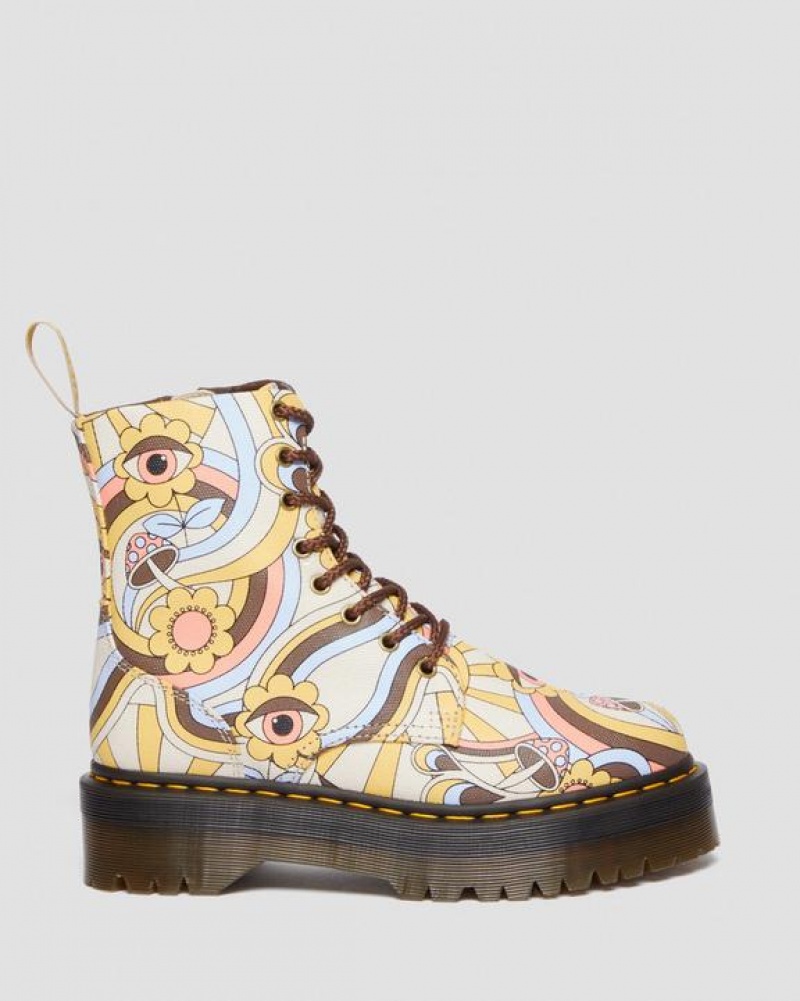 Women's Dr Martens Vegan Jadon Boot Retro Canvas Platforms Boots Yellow / Multicolor | Australia_Dr86641