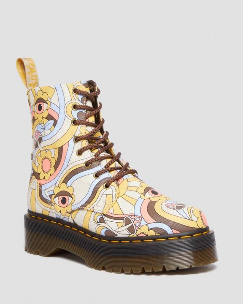 Women\'s Dr Martens Vegan Jadon Boot Retro Canvas Platforms Boots Yellow / Multicolor | Australia_Dr86641