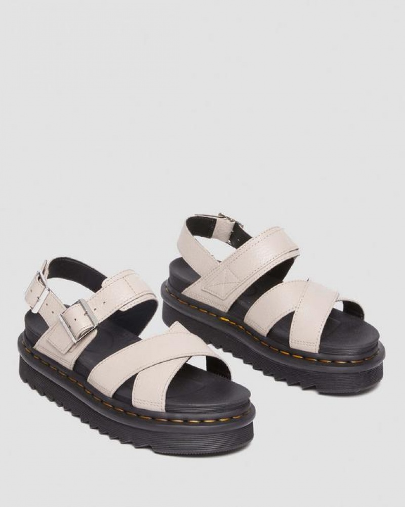 Women's Dr Martens Voss II Pisa Leather Strap Sandals Grey Brown | Australia_Dr70831