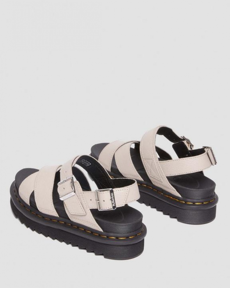 Women's Dr Martens Voss II Pisa Leather Strap Sandals Grey Brown | Australia_Dr70831