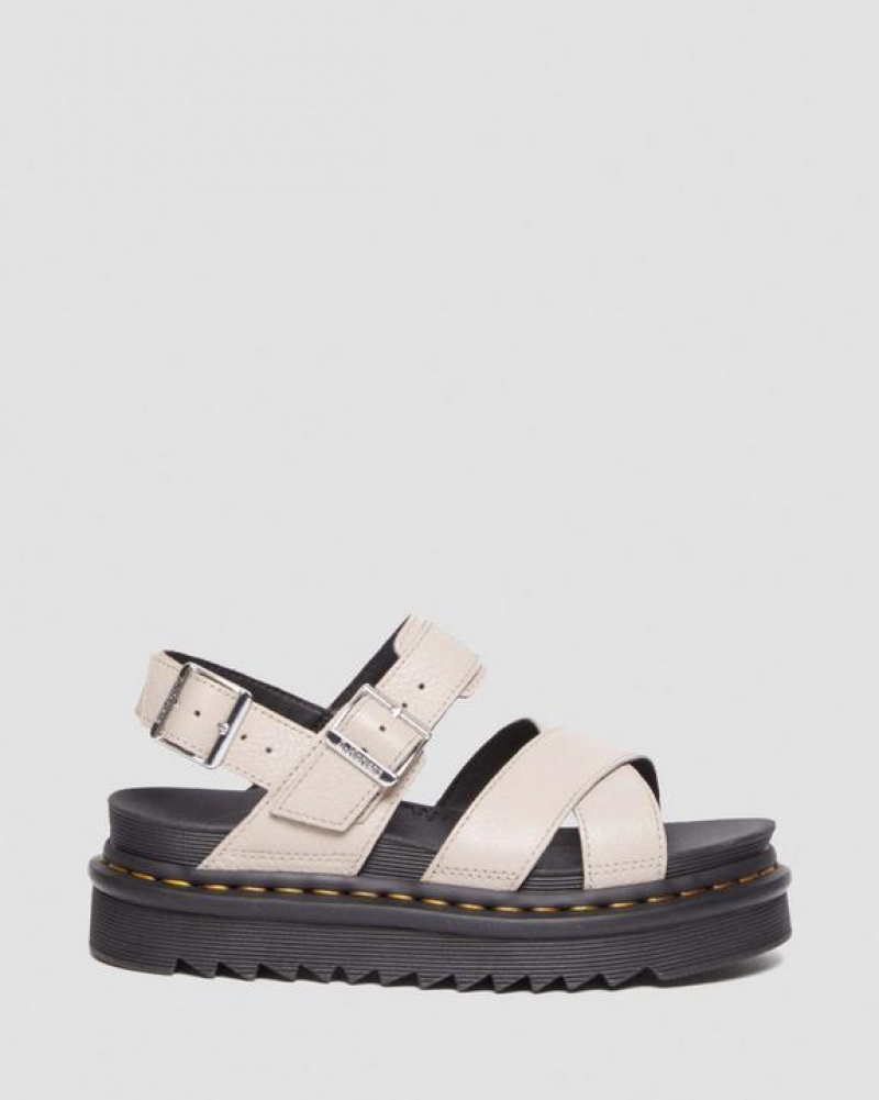 Women's Dr Martens Voss II Pisa Leather Strap Sandals Grey Brown | Australia_Dr70831