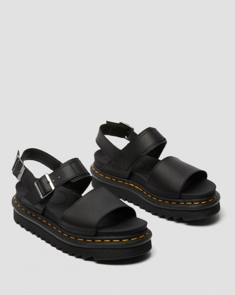 Women's Dr Martens Voss Women's Leather Strap Sandals Black | Australia_Dr32731