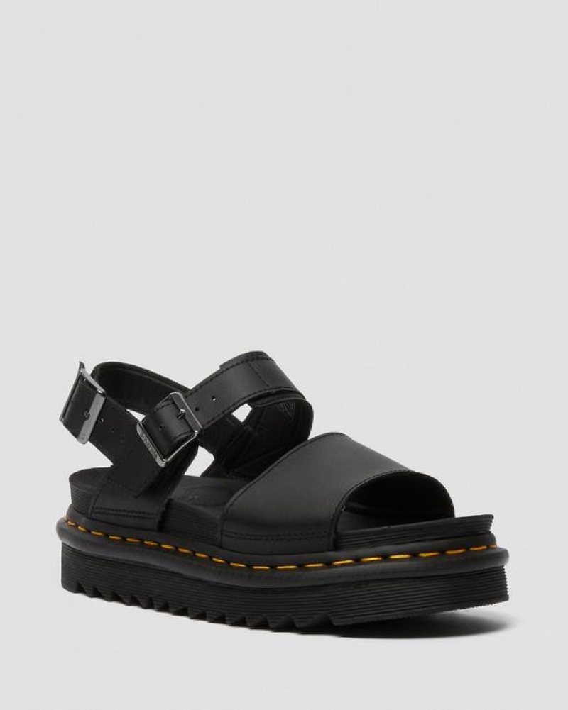 Women\'s Dr Martens Voss Women's Leather Strap Sandals Black | Australia_Dr32731