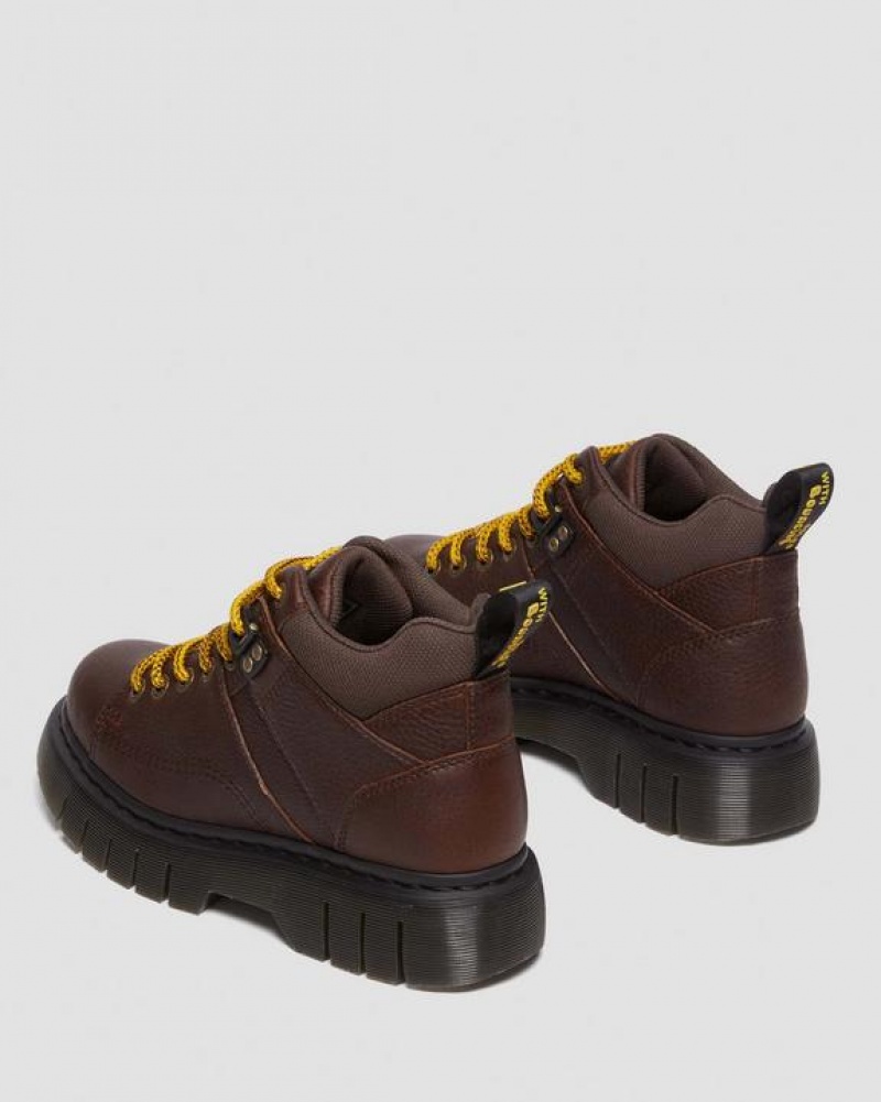 Women's Dr Martens Woodard Grizzly Leather Low Casual Boots Dark Brown | Australia_Dr66195